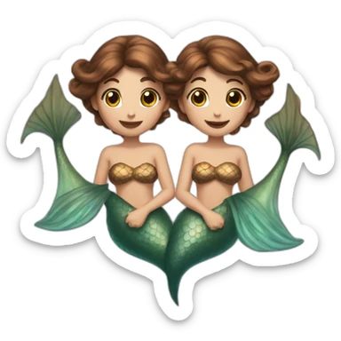 Two brown haired mermaids with their tails formed into a heart sticker