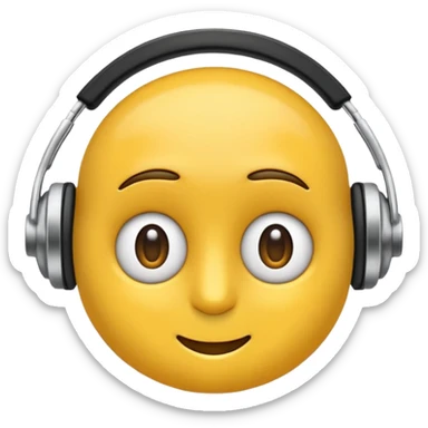 Ein gelber runder Emoji. Augen geslossen. Total im moment. Glpcklich, leichtes lächeln. Verträumt. Leichtigkeit. Freiheit. Overearkopfkörer auf und im hintergrund kleine musiknoten sticker