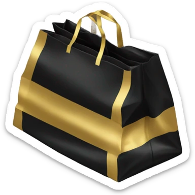 An image of a black plastic bag with diagonal gold stripes. The top part has a cutout handle for easy carrying sticker