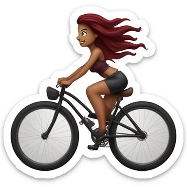 Beautiful tattooed  burgundy long haired woman riding a bike sticker
