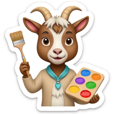 The goat holds colours in one hand in the other sticker