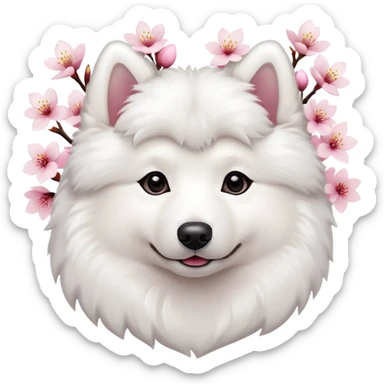 A cute  little  white Samoye and cherry blossom sticker