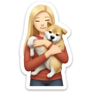 blonde girl hugs akita inu  sticker