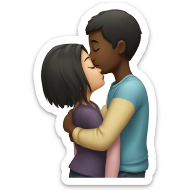Black boy kissing Asian girl sticker