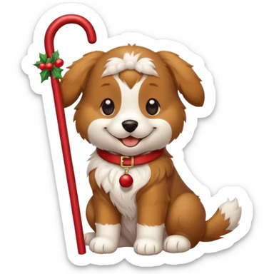 cute dog with a christmas cane in paw sticker