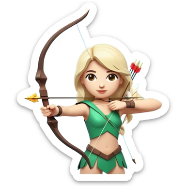 Clash of Clans aesthetic: Cinematic Playful Pixel 3D Bow & Arrow Portrait Emoji, rendered in a 3D vector-style similar to standard emojis with minimal shading and bold, simplified shapes. A compact, distinct form with signature details, softly glowing with a pixelated adventure charm. Simplified yet unmistakably iconic, highly detailed and consistent, glowing with a soft radiance and high shine. Stylized with a touch of classic pixel-art charm and a soft glowing outline, capturing the essence of a beloved gaming relic with a friendly, playful manner! sticker