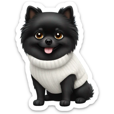 Black pomeranian wearing white sweater sticker