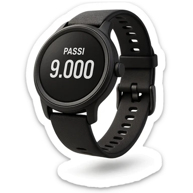 orologio contapassi che segna 9.000 passi sul display in italiano, fluttua in aria, iperrealistica 4k, isolato su sfondo bianco sticker