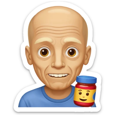 White man, barely any hair, lots and lots of wrinkles, bad yellow teeth, and peanut butter. Cerebral palsy sticker