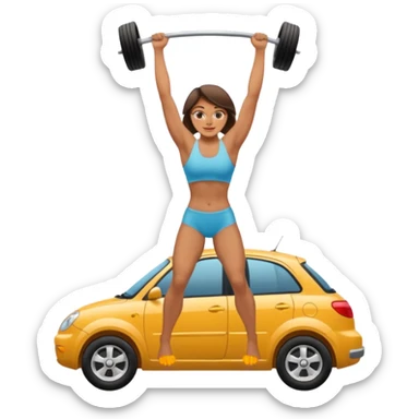 Barefoot woman lifting up a car with her hands sticker