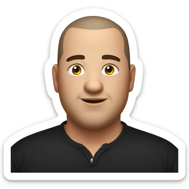 overweight italian man, with buzz cut and no beard. wearing a black unbuttoned shirt. sticker