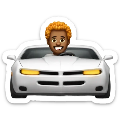 a  guy driving a hellcat while eating fried chicken  sticker