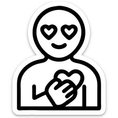 icon of a person with a hand on their heart, looking lovestruck, simple icon style sticker