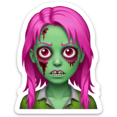 Create a zombie emoji in the style of an iPhone emoji, longo Hot pink hair sticker