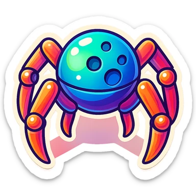 symmetrical 4 legged robot. center sphere with 4 evenly spaced legs. 1 leg extends from each side at sphere's equator walking sticker