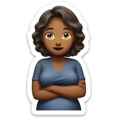 A pregnant woman facing forward and shrugging her shoulders with her palms raised. sticker