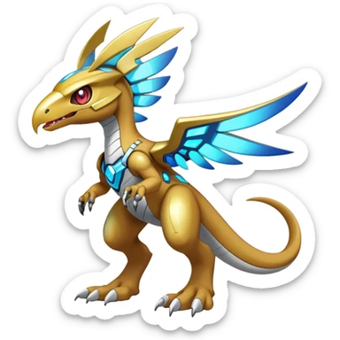 Shiny Futuristic Celestial Fakemon-Pokemon-Digimon-Spectrobes-Raptor-fusion, full body, teo sticker