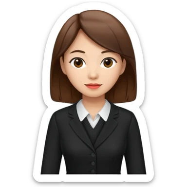 asian young woman brown-haired teacher in black daily dress  sticker