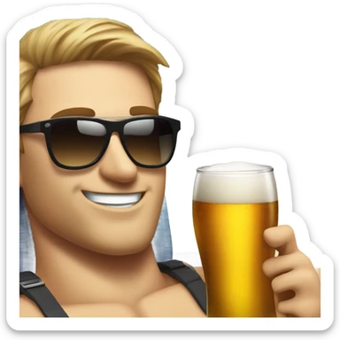 Fair skinned Man with sunglasses and a very large glass of beer sunbathing on a Spanish beach sticker