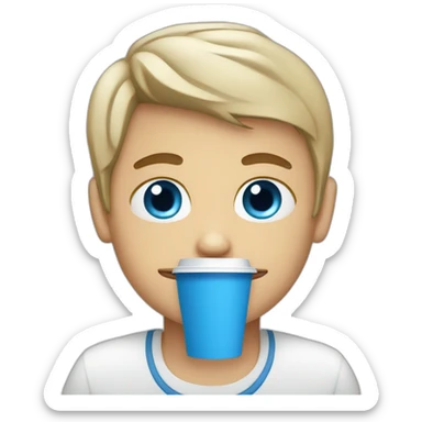 white blue eyed boy with a disposable cup of Coffee sticker