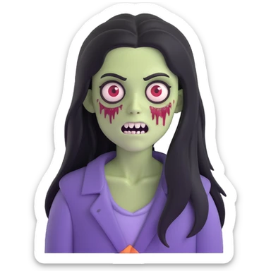 girl zombie with black long hair with teeth and serious face sticker