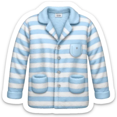 emoji of an isolated fluffy fleece pajama top with soft pastel 'vertical' stripes, plush fuzzy texture, light grey and pastel blue tones, button-down long sleeves, neatly folded flat-lay, no person, no body, no mannequin, cozy warm winter mood, soft shading sticker