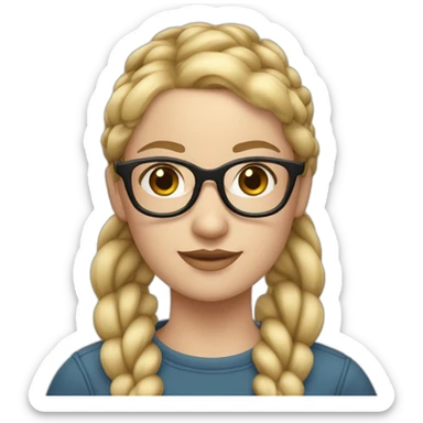 white girl with blonde pigtail braids and large dark rimmed glasses sticker