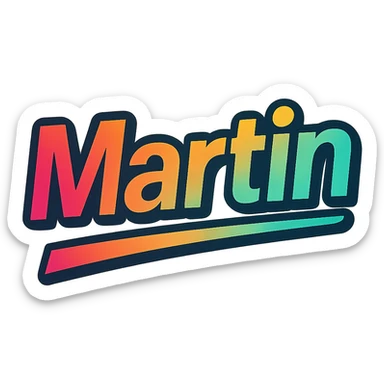 The name 'Martin' in a modern, colorful gradient font with a dark outline, on a transparent background, with the name underlined or partially underlined dynamically with a slanted underline, in the style of the sample images. sticker