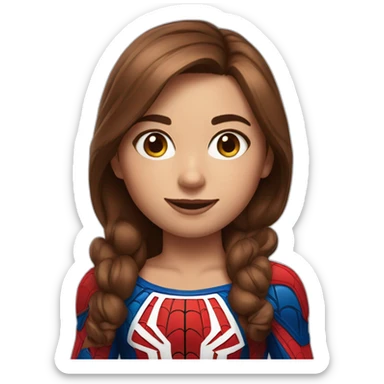 Girl with brown hair and spider-man suit sticker