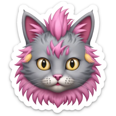grey cat sitting with pink mohawk sticker