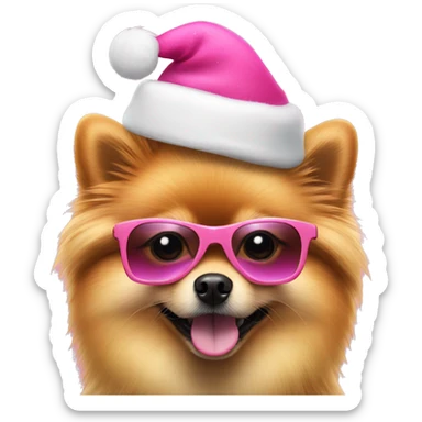 Pomeranian dog with sunglasses and a cute pink Christmas hat sticker
