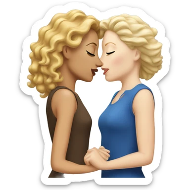  a blonde white woman kissing another white woman with brown curls sticker