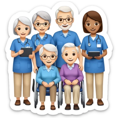 Volunteers helping elderly people sticker