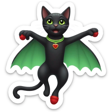 Black cat with green eyes flying in the sky without wings no wings with red cats shoes sticker
