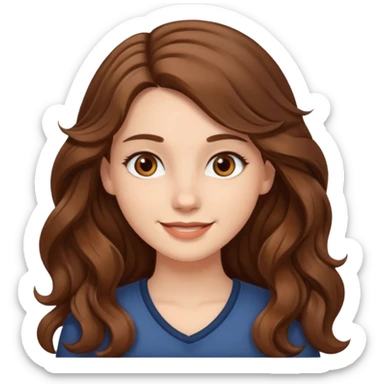 white girl with long wavy brown hair with brown eyes sticker