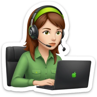 woman, brown hair, wearing a headset. she is controling limits from green, to orange, to red on the computer sticker
