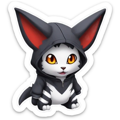 Dark Unique Anthro Cool Kawaii Bat-Winged Litten-Absol-Zangoose-Pokémon with edgy stripes Punk Techwear Hoodie Cargo Collar sticker