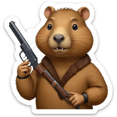 capybara holding a gun sticker