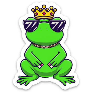 gangster frog wearing a gold crown smoking a blunt, cool sunglasses, gold chain sticker