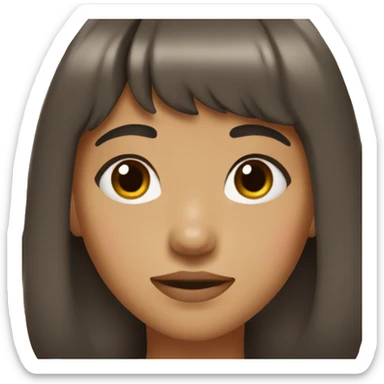 Girl that has medium dark brown hair with bangs and has birthmark in upper right of her mouth and has blush sticker