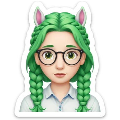 braided unicorn wiith big visible braids looking into the camera spectacled green hair sticker