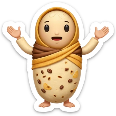 A burrito with arms and legs and no face sticker