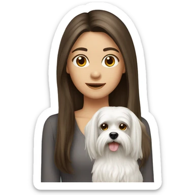 Brunette girl long hair with Maltese dog sticker