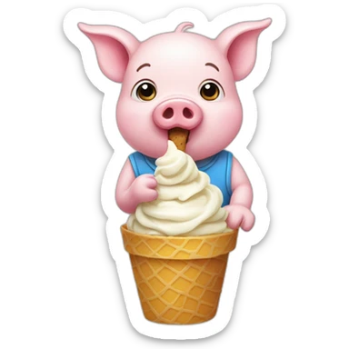 little pig eating ice cream sticker