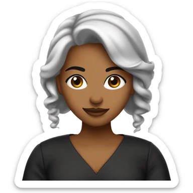 Mujer adolescente medio castaño muy clarito, ojos medianos tirado a pequeños marrones clarito, labios ni finos ni gordos rositas claritos, de piel ni muy morena ni muy blanca, vestido negro, pendientes de aros pequeños dor sticker