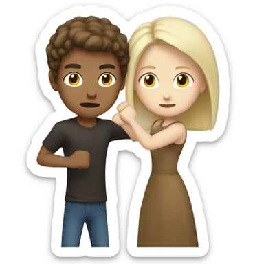 Brown haired girl punching pale blonde boy sticker