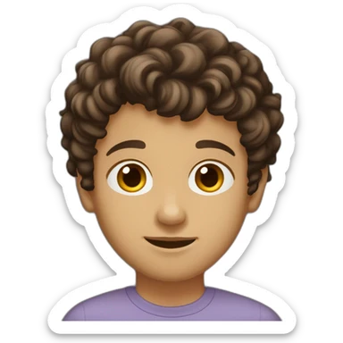 brown haired brown eyes small nose cheekbones skinny, slim eyebrows with medium short curly hair boy sticker