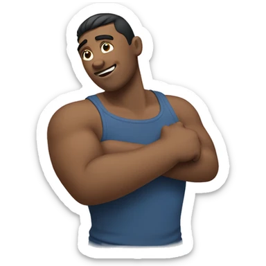 Guy scratching arm sticker