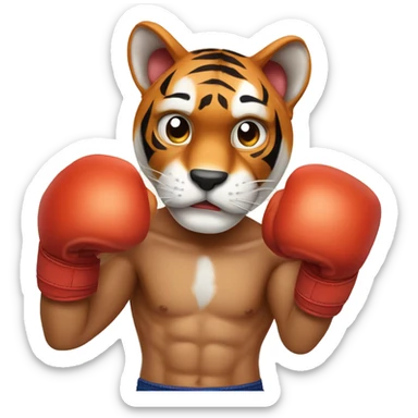 A boxer tiger with his hands on the lineA boxer tiger with hands on the line of the face  sticker