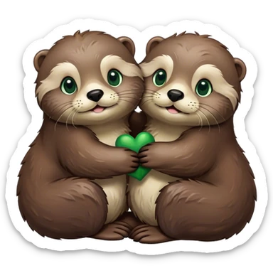 An otter with brown eyes and an otter with green eyes hugging  sticker